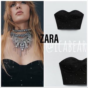 ZARA NWT STUDDED DENIM CORSET - S Bloggers Fav